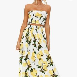 Lemon/Floral 2-Piece Maxi Skirt Outfit